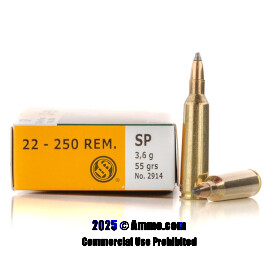 Image of Sellier and Bellot 22-250 Rem Ammo - 20 Rounds of 55 Grain SP Ammunition