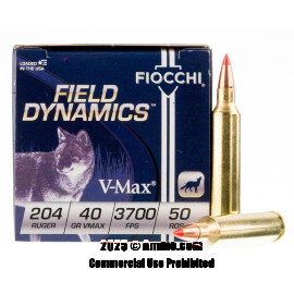 Image of Fiocchi 204 Ruger Ammo - 50 Rounds of 40 Grain V-MAX Ammunition