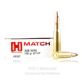 Image of Hornady 308 Win Ammo - 20 Rounds of 168 Grain HPBT Ammunition