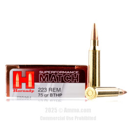 Image of Hornady 223 Rem Ammo - 20 Rounds of 75 Grain HPBT Ammunition