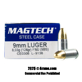 Image of Magtech Steel 9mm Ammo - 50 Rounds of 124 Grain FMJ Ammunition *STEEL CASES*