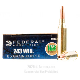 Image of Federal Power-Shok Copper 243 Win Ammo - 20 Rounds of 85 Grain SCHP Ammunition