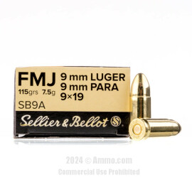 Image of Sellier and Bellot 9mm Ammo - 50 Rounds of 115 Grain FMJ Ammunition