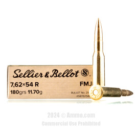 Sellier and Bellot 7.62x54r Ammo - 20 Rounds of 180 Grain FMJ...