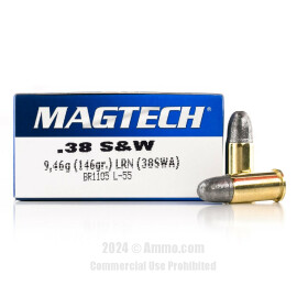 Magtech 38 S&W Ammo - 50 Rounds of 146 Grain LRN Ammunition