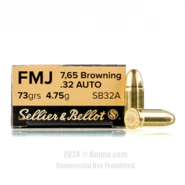 Image of Sellier & Bellot 32 ACP Ammo - 50 Rounds of 73 Grain FMJ Ammunition