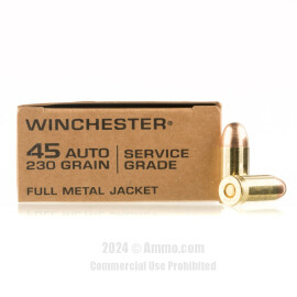 Winchester Service Grade 45 ACP Ammo - 500 Rounds of 230 Grain FMJ Ammunition