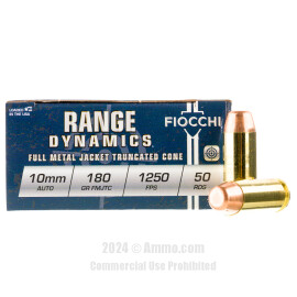 Image of Fiocchi 10mm Ammo - 50 Rounds of 180 Grain FMJTC Ammunition