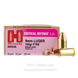 Image of Hornady Critical Defense Lite 9mm Ammo - 25 Rounds of 100 Grain FTX Ammunition