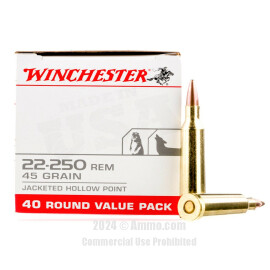 Image of Winchester 22-250 Rem Ammo - 40 Rounds of 45 Grain JHP Ammunition