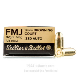 Image of Sellier and Bellot 380 ACP Ammo - 1000 Rounds of 92 Grain FMJ Ammunition