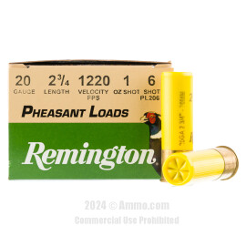 Image of Remington Pheasant Loads 20 Gauge Ammo - 250 Rounds of 1 oz. #6 Shot Ammunition