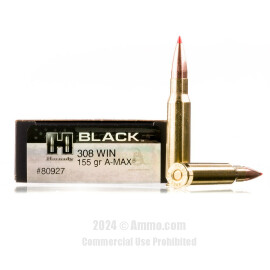 Image of Hornady BLACK 308 Win Ammo - 20 Rounds of 155 Grain A-MAX Ammunition