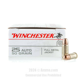 Image of Winchester 25 ACP Ammo - 50 Rounds of 50 Grain FMJ Ammunition