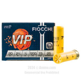 Fiocchi 20 Gauge Ammo - 250 Rounds of 7/8 oz. #7-1/2 Shot Ammunition