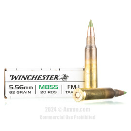 Winchester 5.56x45 Ammo - 1000 Rounds of 62 Grain FMJ M855 Ammunition