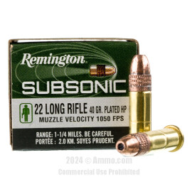 Image of Remington Subsonic 22 LR Ammo - 50 Rounds of 40 Grain CPHP Ammunition