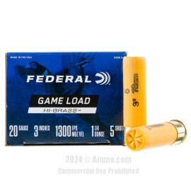 Image of Federal Game Load Hi-Brass 20 Gauge Ammo - 250 Rounds of 1-1/4 oz. #5 Shot Ammunition