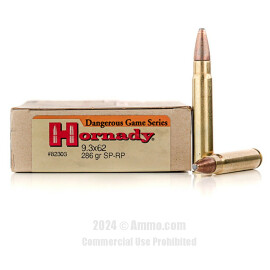 Hornady Dangerous Game Series 9.3x62mm Ammo - 20 Rounds of 286...