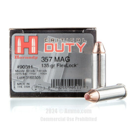 Image of Hornady Critical Duty 357 Magnum Ammo - 250 Rounds of 135 Grain JHP Ammunition
