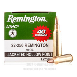 Image of Remington 22-250 Rem Ammo - 40 Rounds of 50 Grain JHP Ammunition