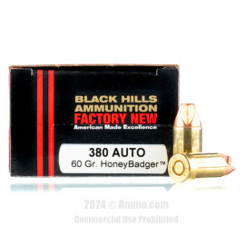 Image of Black Hills 380 ACP Ammo - 20 Rounds of 60 Grain HoneyBadger Ammunition