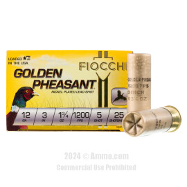 Image of Fiocchi Golden Pheasant 12 Gauge Ammo - 25 Rounds of 1-3/4 oz. #5 Shot Ammunition