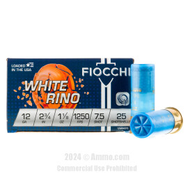 Image of Fiocchi White Rino 12 Gauge Ammo - 25 Rounds of 2-3/4" 1-1/8 oz. #7-1/2 Shot Ammunition