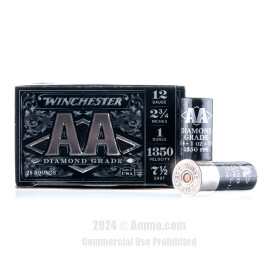 Image of Winchester AA Diamond Grade 12 Gauge Ammo - 250 Rounds of 1 oz. #7.5 Shot (Copper Plated Lead) Ammunition