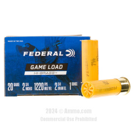 Image of Federal Game Load Upland Hi-Brass 20 Gauge Ammo - 250 Rounds of 1 oz. #7-1/2 Shot Ammunition