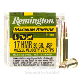 Image of Remington Magnum Rimfire 17 HMR Ammo - 50 Rounds of 20 Grain JSP Ammunition