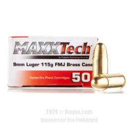 Image of MAXXTech 9mm Ammo - 50 Rounds of 115 Grain FMJ Ammunition