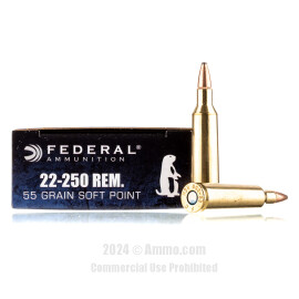Image of Federal 22-250 Rem Ammo - 20 Rounds of 55 Grain SP Ammunition