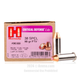 Image of Hornady Critical Defense Lite 38 Special Ammo - 25 Rounds of 90 Grain FTX Ammunition