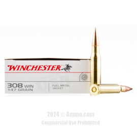 Image of Winchester 308 Win Ammo - 20 Rounds of 147 Grain FMJ Ammunition