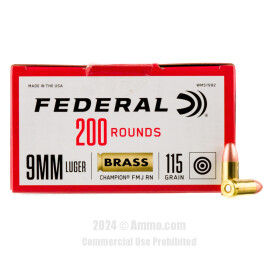 Image of Federal Champion Training 9mm Ammo - 1000 Rounds of 115 Grain FMJ Ammunition