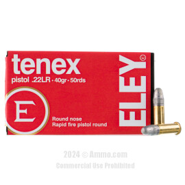 Image of Eley Tenex Pistol 22 LR Ammo - 50 Rounds of 40 Grain LRN Ammunition
