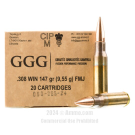 GGG 308 Win Ammo - 600 Rounds of 147 Grain FMJ Ammunition