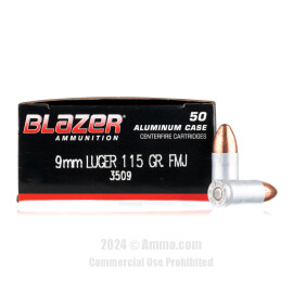 Image of Blazer Aluminum 9mm Ammo - 50 Rounds of 115 Grain FMJ Ammunition (NOT SAFE FOR CARBINES)