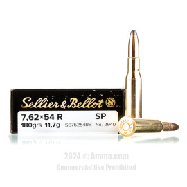 Image of Sellier and Bellot 7.62x54r Ammo - 20 Rounds of 180 Grain SP Ammunition