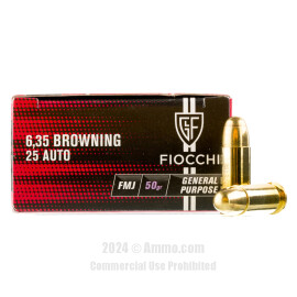Image of Fiocchi 25 ACP Ammo - 1000 Rounds of 50 Grain FMJ Ammunition