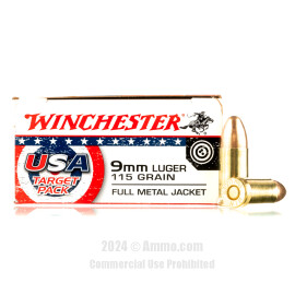 Image of Winchester USA Target Pack 9mm Ammo - 50 Rounds of 115 Grain FMJ Ammunition