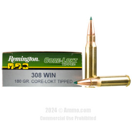 Image of Remington Core-Lokt Tipped 308 Win Ammo - 20 Rounds of 180 Grain Polymer Tip Ammunition