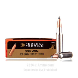Image of Federal Premium Vital-Shok 308 Win Ammo - 20 Rounds of 150 Grain Trophy Copper Polymer Tipped Ammunition