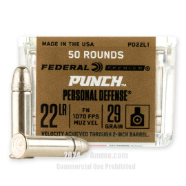 Federal Punch 22 LR Ammo - 50 Rounds of 29 Grain FN Ammunition