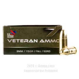 Veteran Ammo 9mm Ammo - 1000 Rounds of 115 Grain FMJ Ammunition