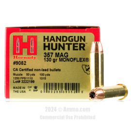 Image of Hornady Handgun Hunter 357 Magnum Ammo - 25 Rounds of 130 Grain MonoFlex Ammunition