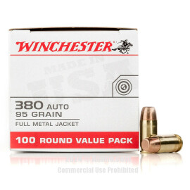 Winchester 380 ACP Ammo - 100 Rounds of 95 Grain FMJ Ammunition