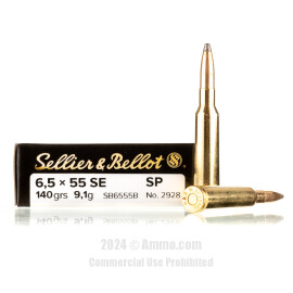 Image of Sellier and Bellot 6.5x55mm Ammo - 20 Rounds of 140 Grain SP Ammunition