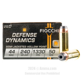 Image of Fiocchi 44 Magnum Ammo - 50 Rounds of 240 Grain SJHP Ammunition